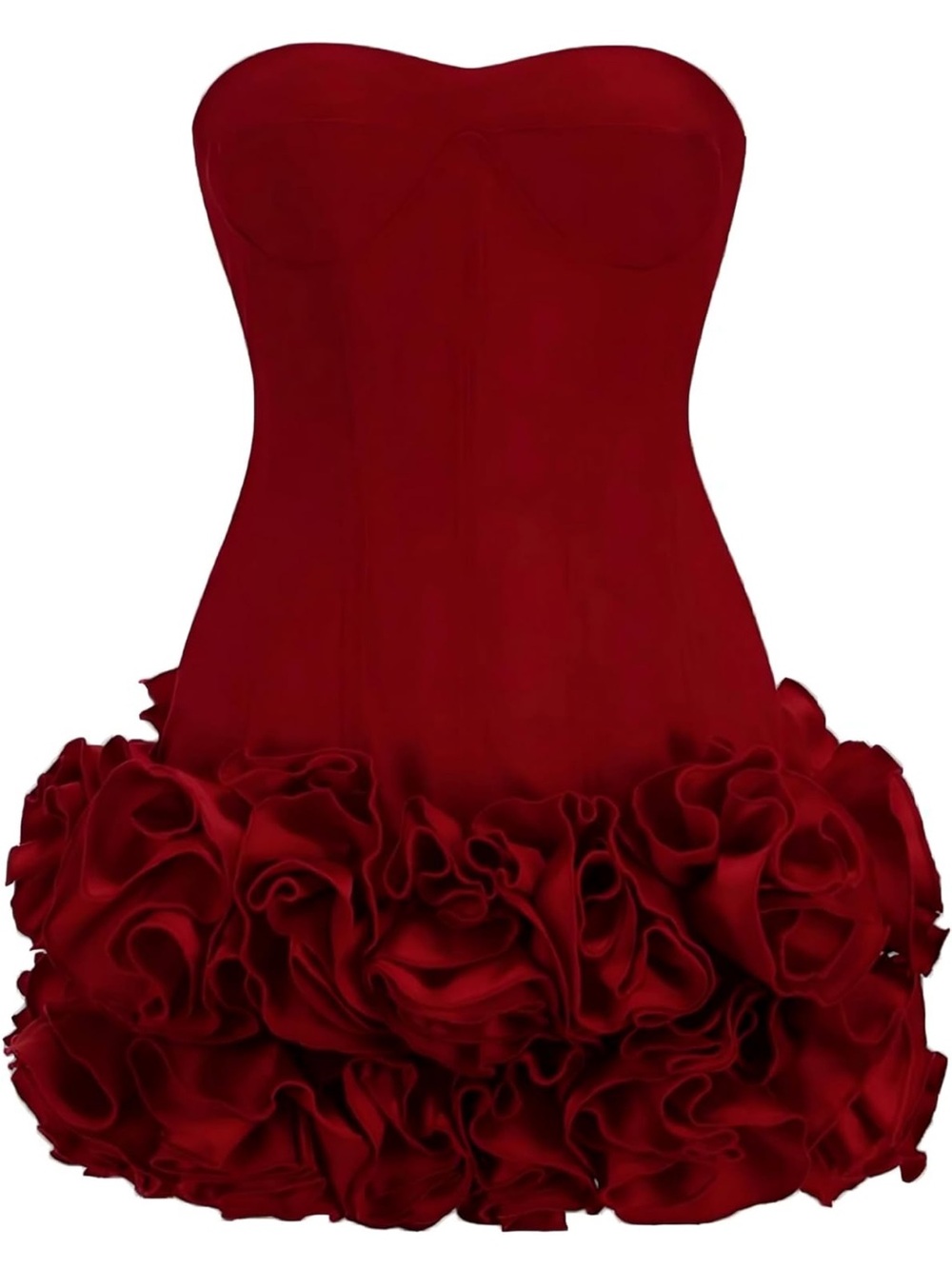 Amazon Strapless Red Ruffle-Bloom Mini Dress